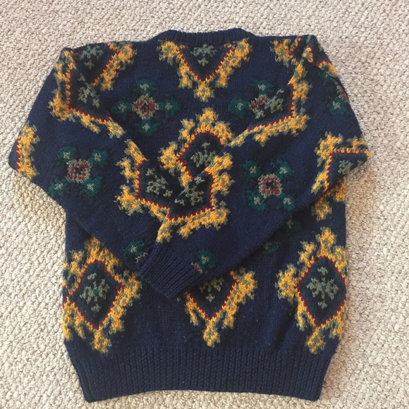 Navy Blue Hand Knit Wool Sweater - Picture 4 of 4